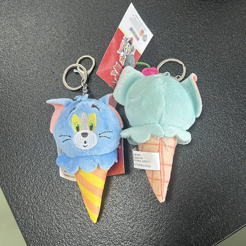 LLavero de peluche de helado de Tom y Jerry de 12cm, lindos juguetes de peluche de dibujos animados, colgante de gato Tom, mochila, muñeca