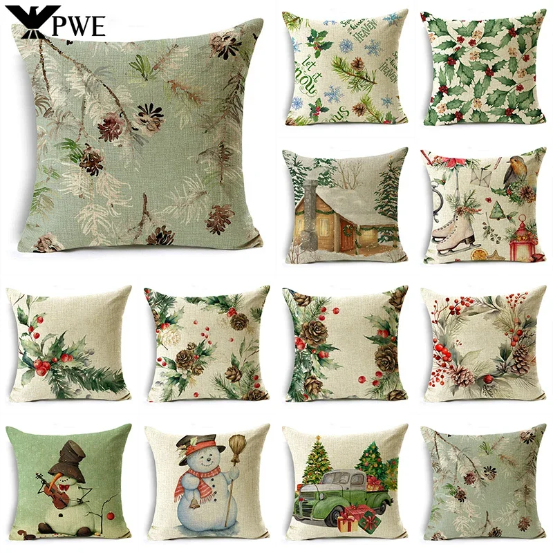 Christmas Throw Pillowcase Cushion Cover Linen Pillow Case Merry Christmas Gifts Home Office Living Room 18*18in