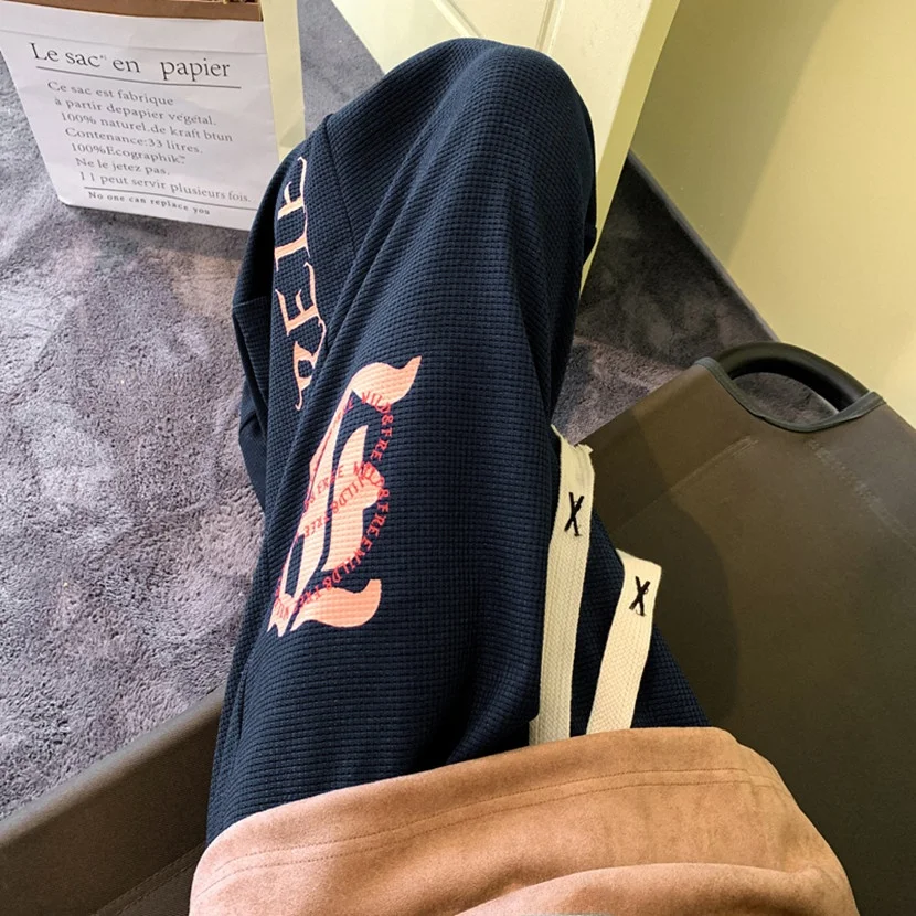 

Мужские повседневные спортивные брюки American Sle свободного кроя с завязками, весенне-осенние, винтажные, с буквенным принтом, прямые, длинные