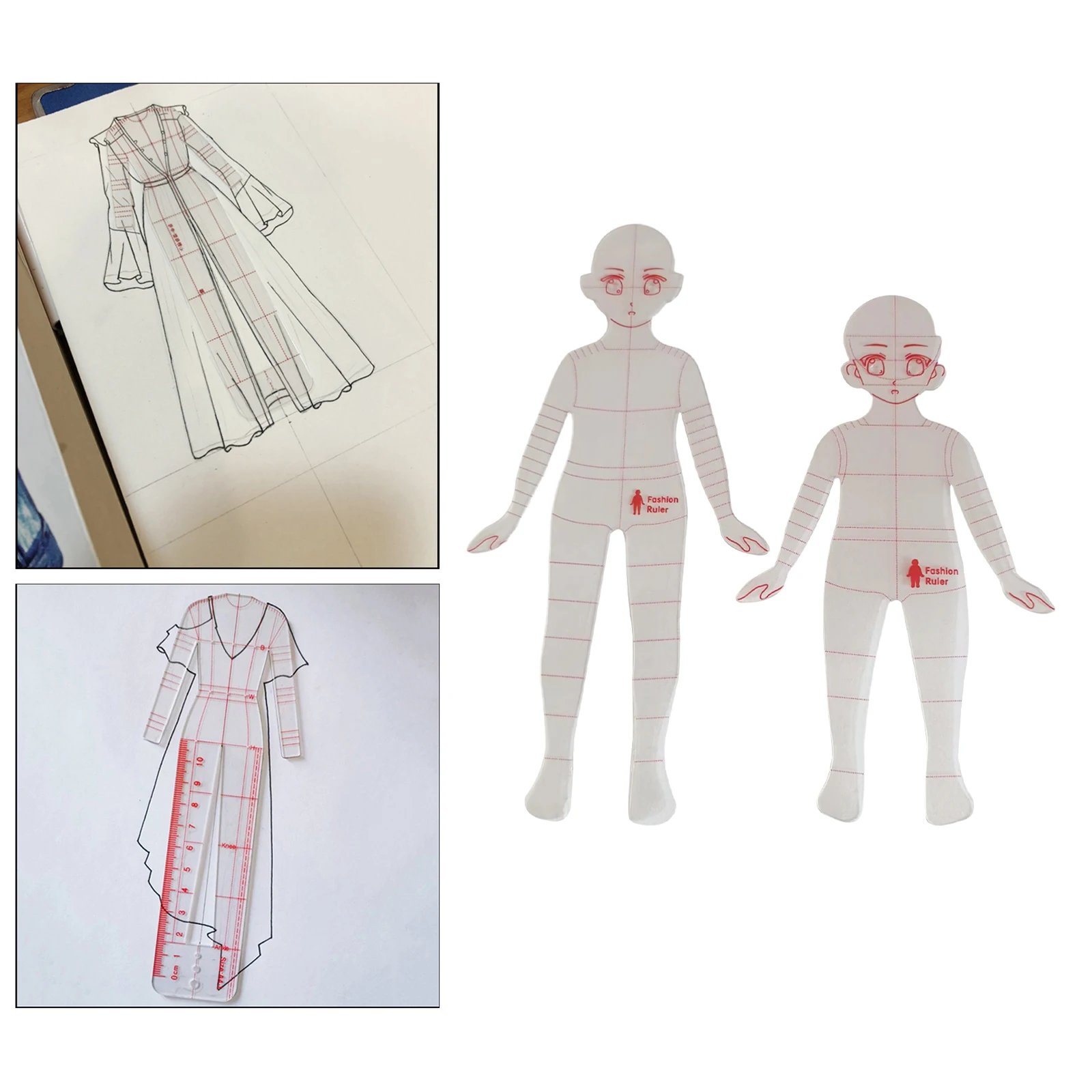 Règle de conception de vêtements de courtepointe bricolage, modèle de dessin de mode, outils de jonglage de marquage d'illustration, modèles de mesure, 2 pièces