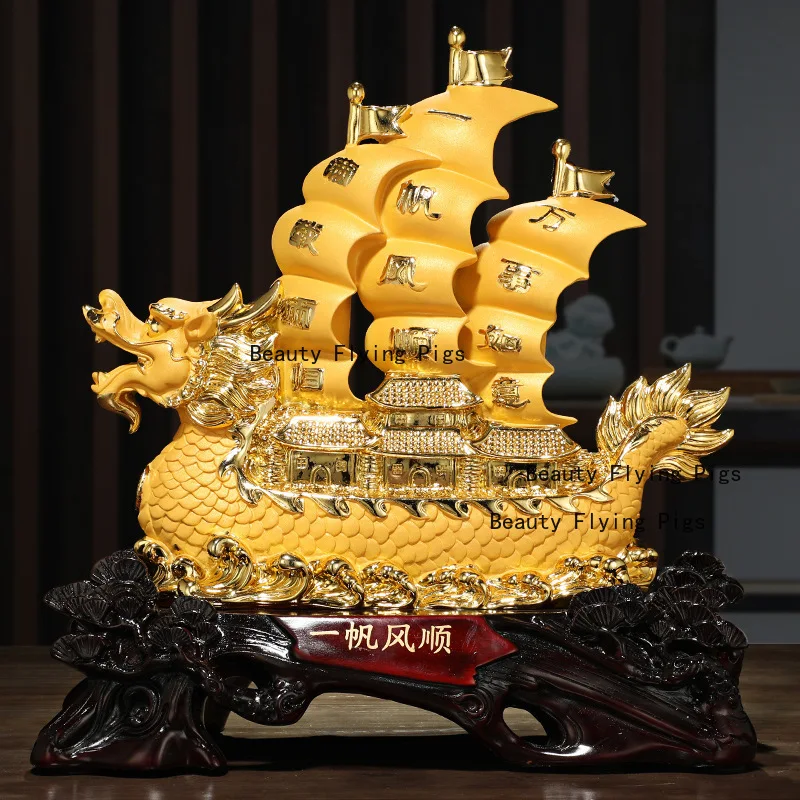 Resin sailboat ornaments sand gold dragon boat home living room office desktop decoration crafts