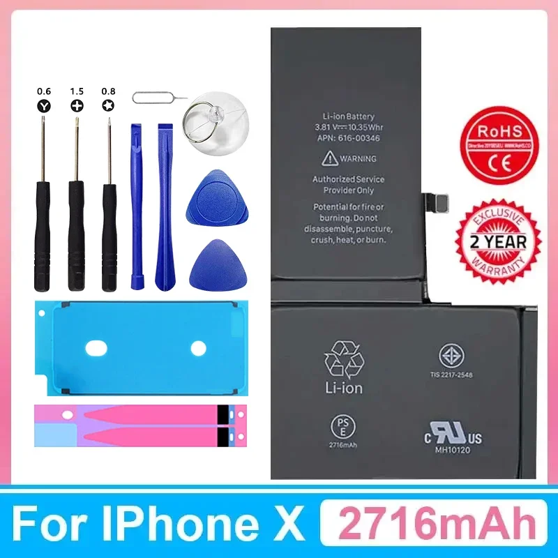 XDOU 2024 New Phone Battery For IPhone X IPhoneX With Free Repair Tools Kit 2716mAh  High Capacity Bateria Replacement