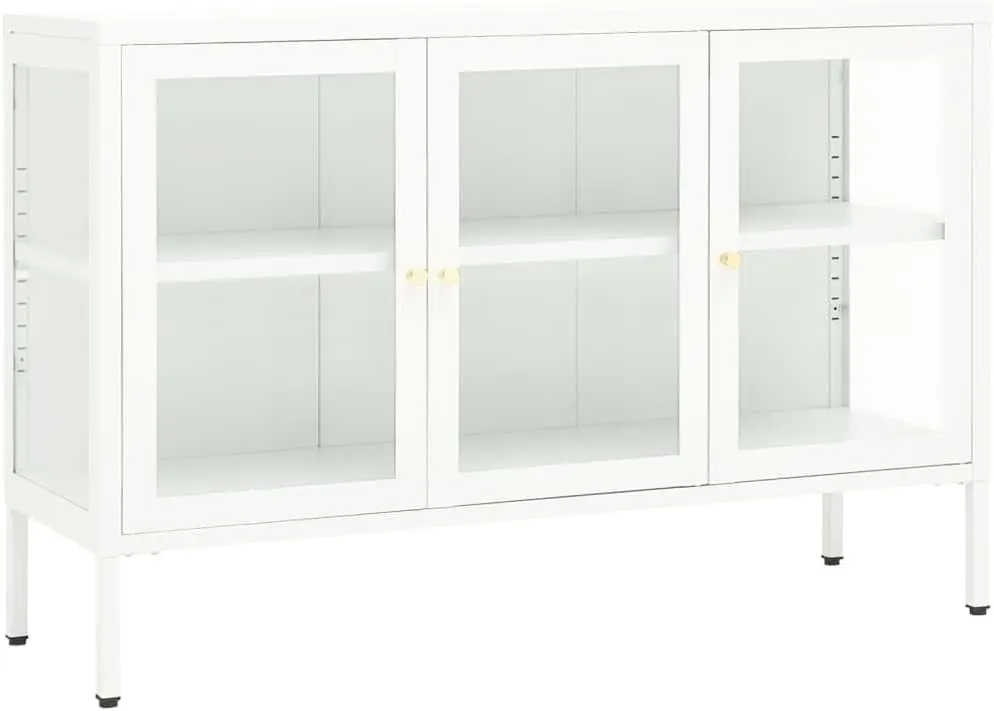 Armoires de Rangement pour Vin, Tables Console Décoratives, Buffet Blanc, Acier et Verre, Convient, 41.3 Pouces, X13.8 Pouces, X27.6 Pouces