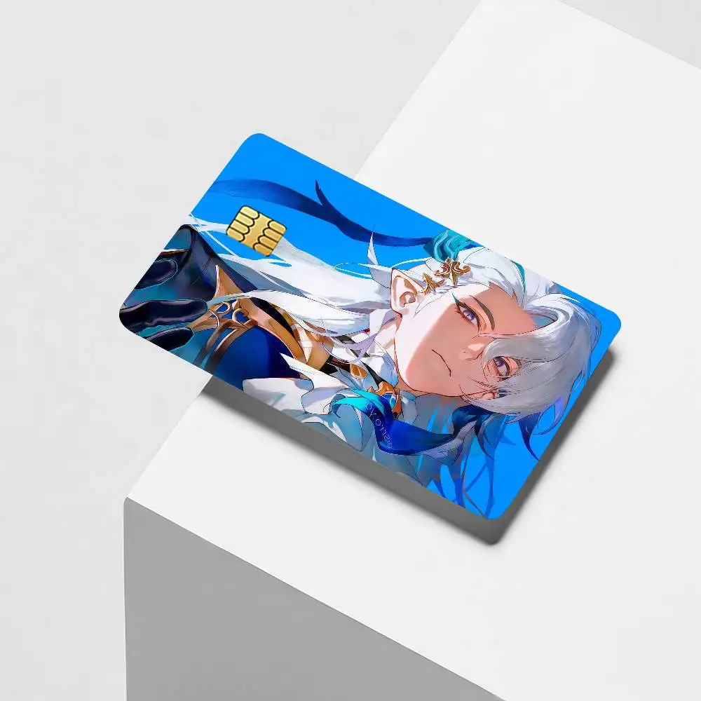 Game Genshin Impact Neuvillette Credit Card Decorative Card Stickers Suitable For Bank Cards Metro Transit Anti-scratch Gift 4PC