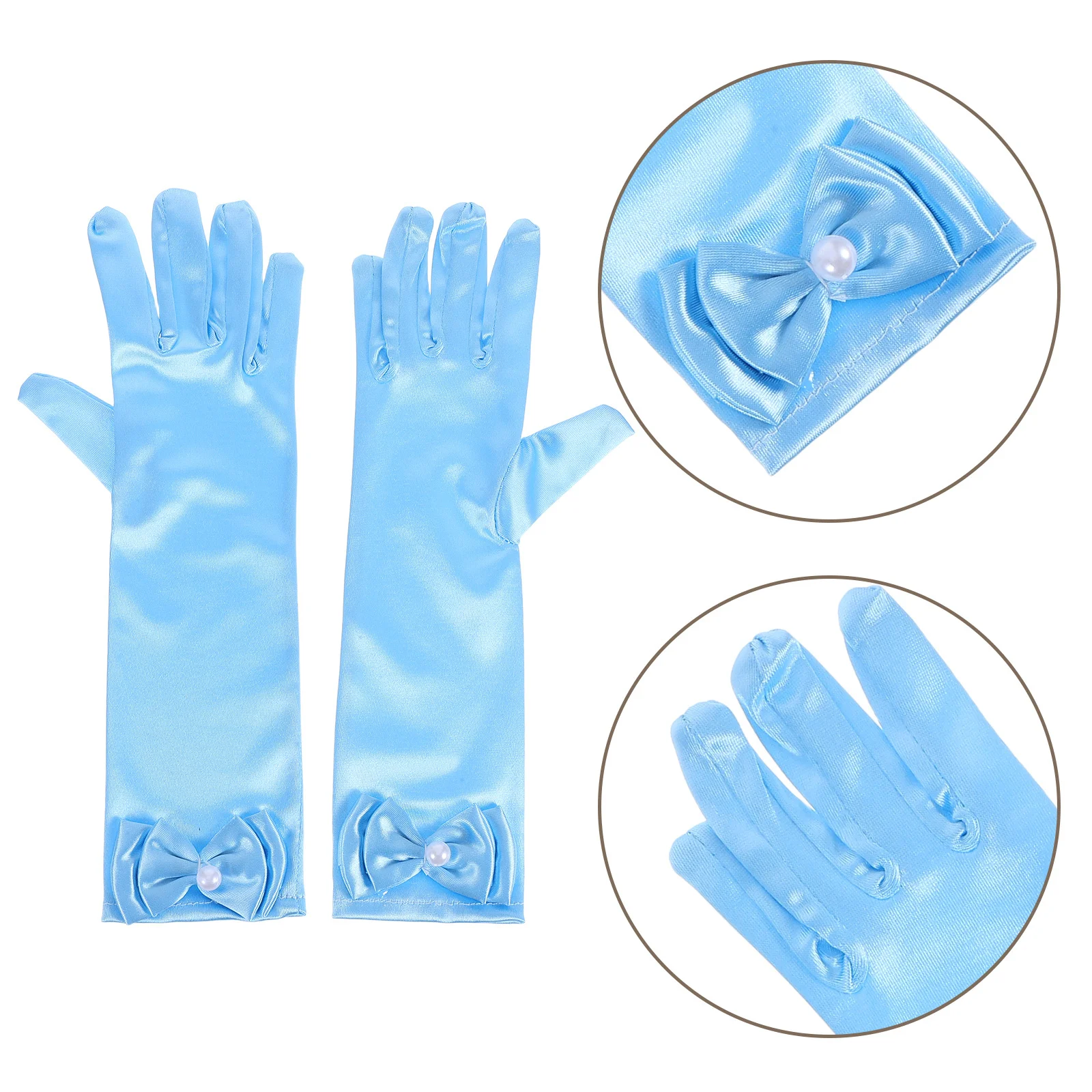 

1 Pair Kids Dress Long Satin Kids Flower Girl Dress Gloves Flower Girl Long Gloves For Wedding Party Light Blue