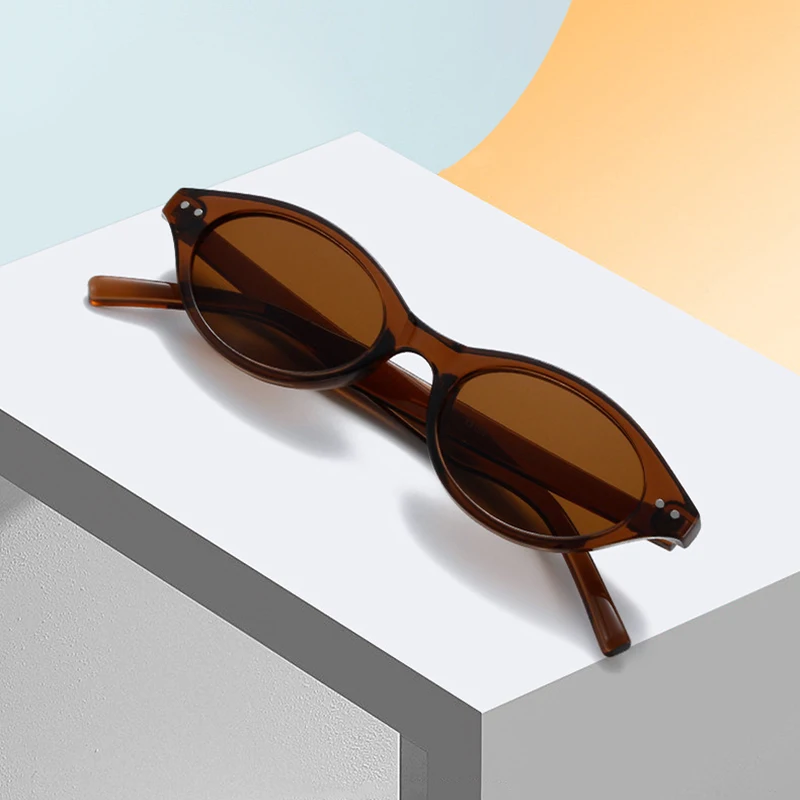 SO&EI New Small Oval Sunglasses Women Retro Candy Color Shades UV400 Men Trending Rivets Sun Glasses