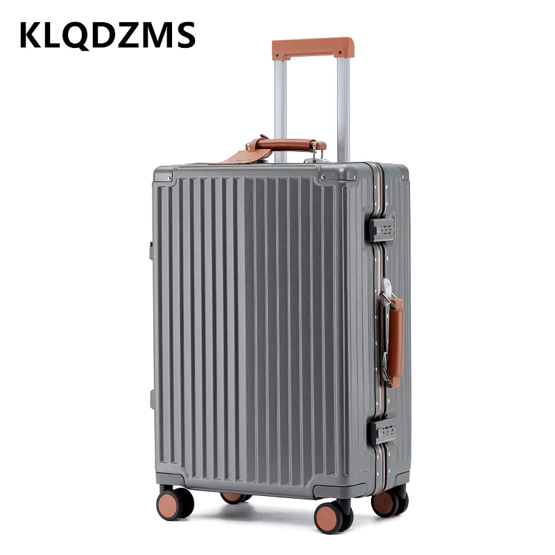 

KLQDZMS 20"24"26Inch High Quality Suitcase PC Boarding Box Aluminum Frame Trolley Case Multi-function Password Box Luggage