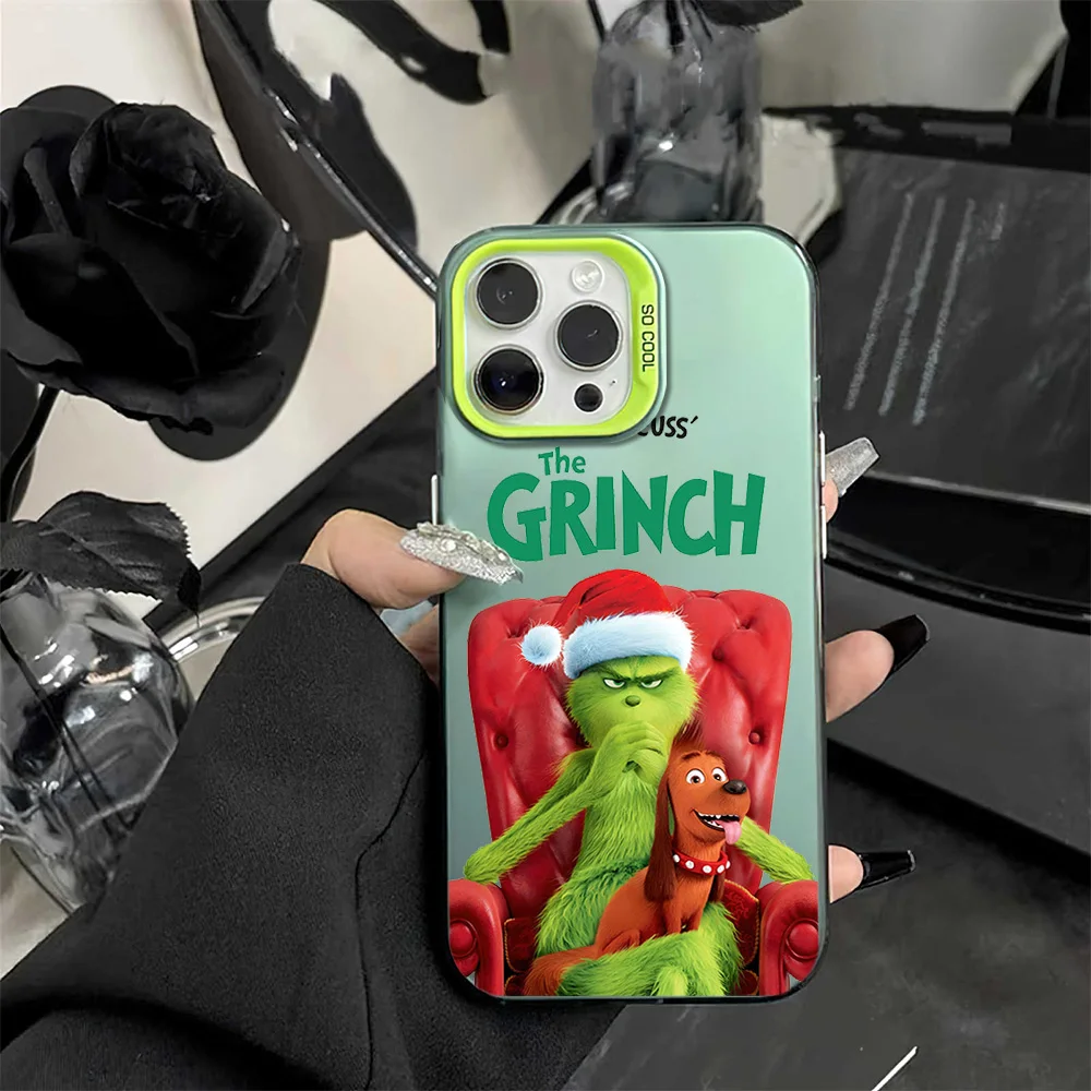 

How the G-G-rinch S-tole Christmas Phone Case For iPhone 16 12 13 14 15 Pro Max Plus Color Electroplated Silver IMD Laser Cover