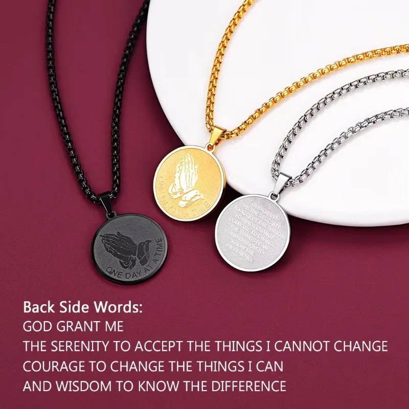

Fashion Stainless Steel Bible Verse Praying Hand Necklace for Men Women Christian Accessaries Necklace Hot Sale Jewelry Gifts