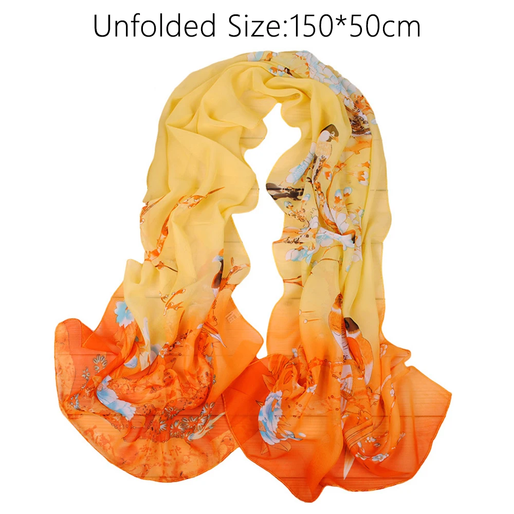 Fashion Flower Print Long Chiffon Scarf Breathable Sun Protection Shawl Silk Long Soft Beach Scarves Women view 6