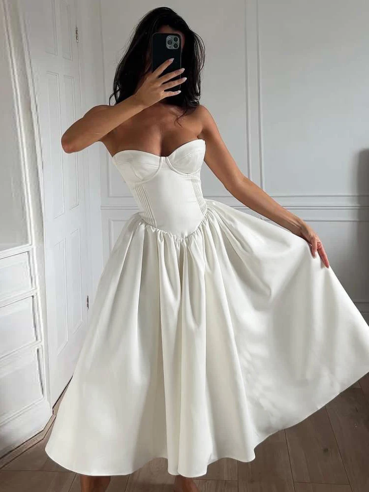 แปลกPuss Backless Elegantชุดผู้หญิงเซ็กซี่Cleavageหน้าอกห่อY2KStyleหลวมRufflesชุดสาวหวานพรหมแนวโน้มยาวBodycon