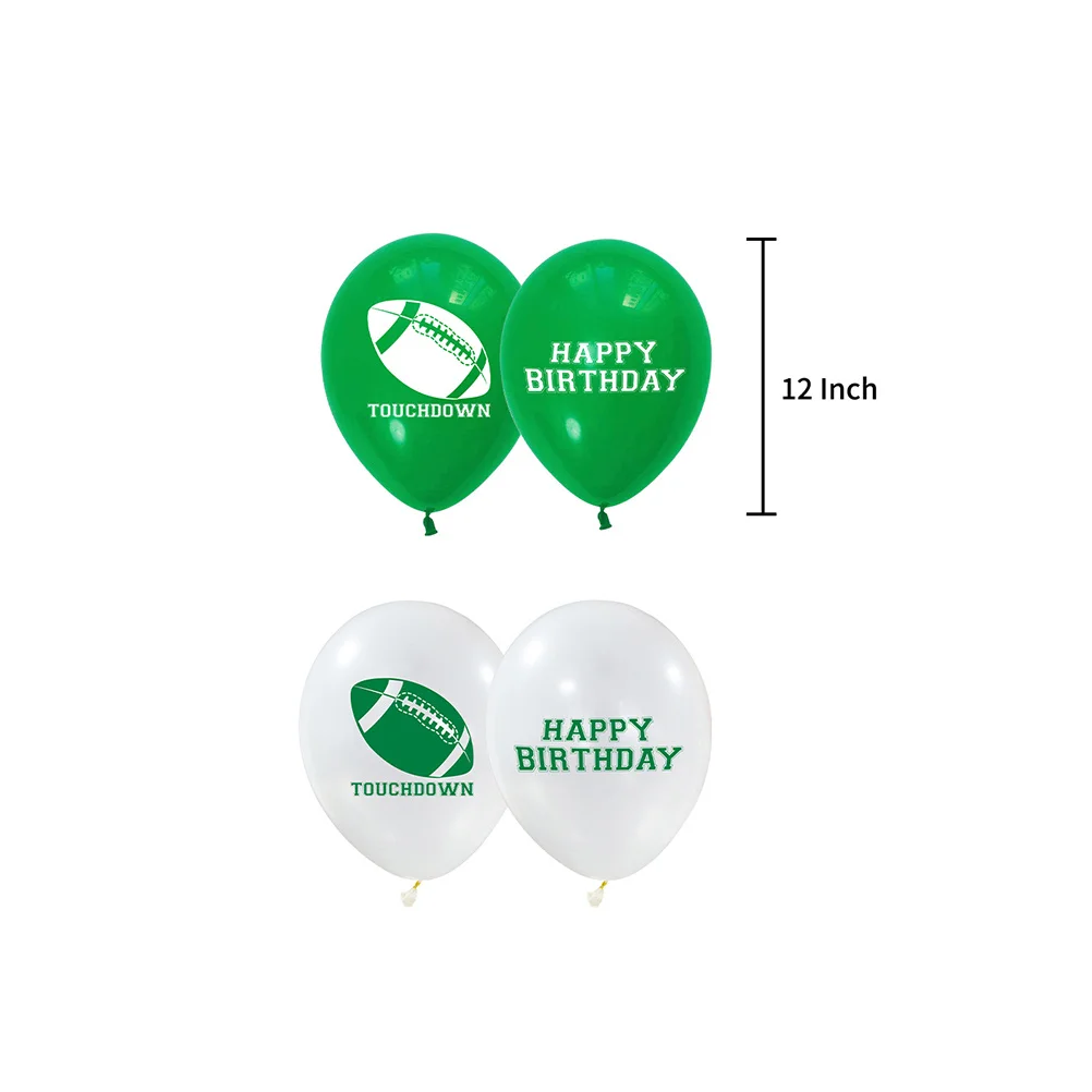 

36Pcs Rugby Balloons Set 12 Inch Printing Latex Balloons for Sports Party Decoration Birthday Theme Event Supplies Green White
