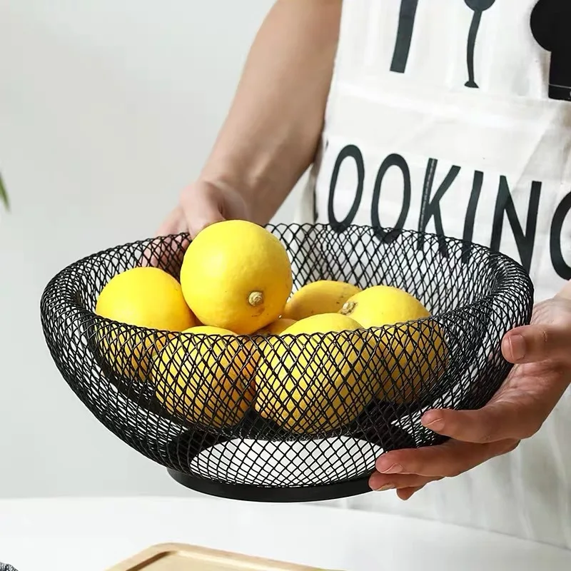 10'' Metal Double Layers Fruit Basket Minimalist Mesh Iron Art Sitting Room Refreshment Organizer Tray Side Table Houseware