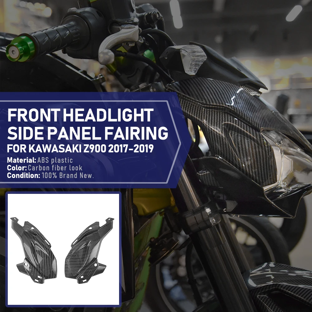 Motorcycle Carbon Fiber Front Side Nose Cover Headlight Panel Fairing Cowl Injection For Kawasaki Z900 ABS 2017 2018 2019 Z 900