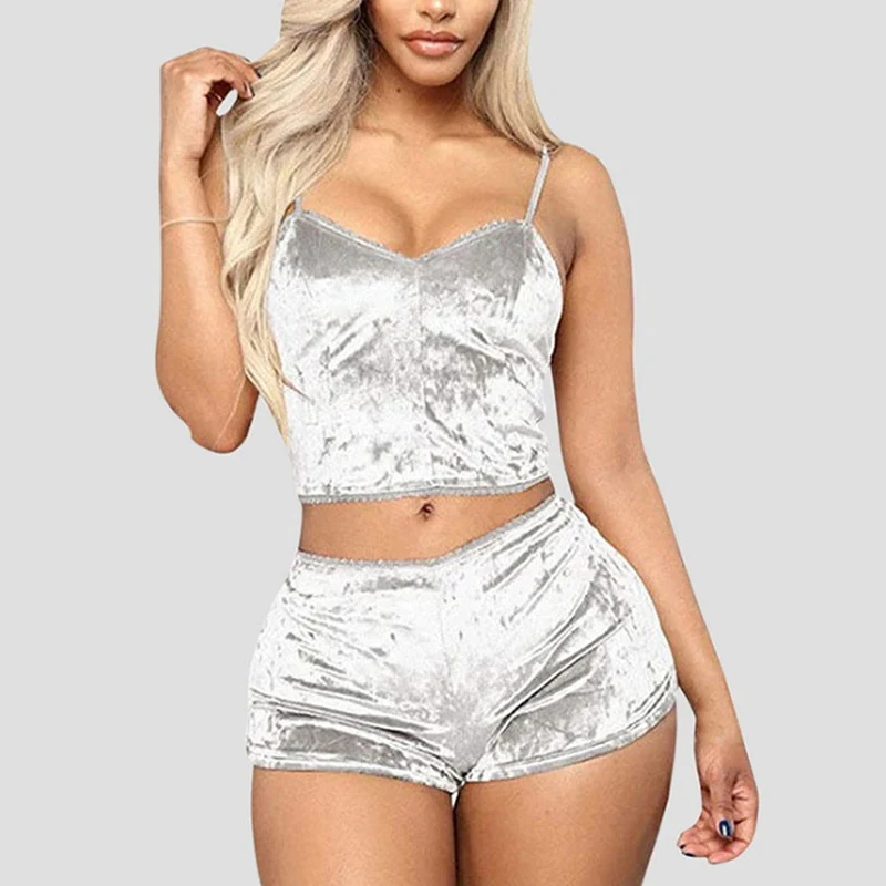 Sexy 2-piece Suit Tie Bow Waist Short Pant Casual Nightwear For Woman Clothes Short New In Matching Sets Camisole Crop Top Solid