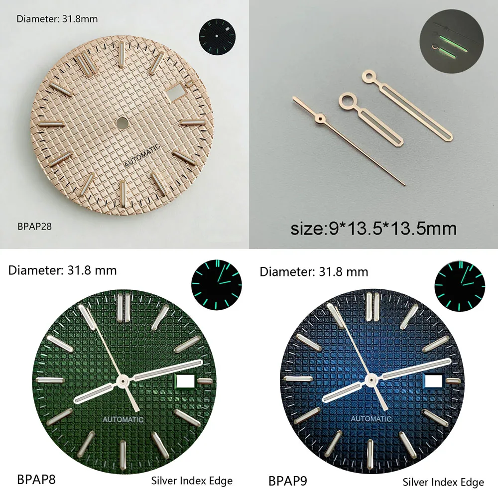 31.8mm NH35 S Logo Dial Ice Blue Rose Gold Tapisserie APs Dial for NH35 Movement Oak S Dial Fit Octagonal Bezel Watch Dial Parts