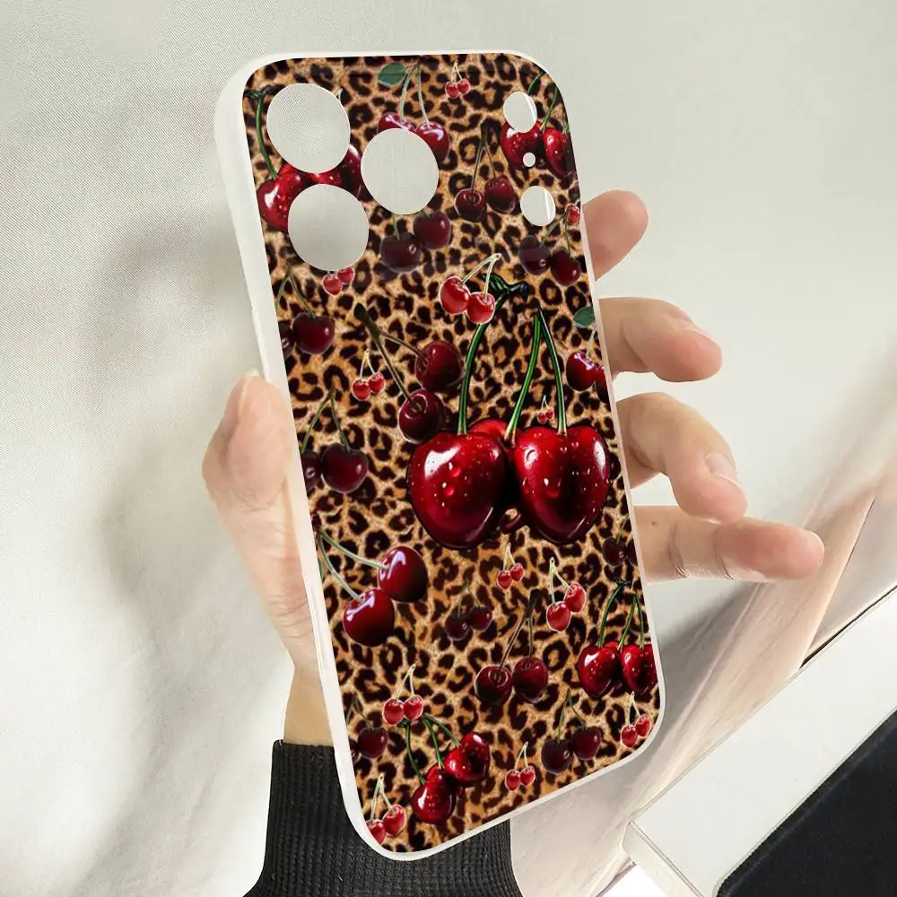 Cherry Leopard Print Pink Red Phone Case For iPhone 14,16,15,11,13,17,12,Air,Mini,Plus,E,Pro,Max Magnetic Magsafe Frosted Cover