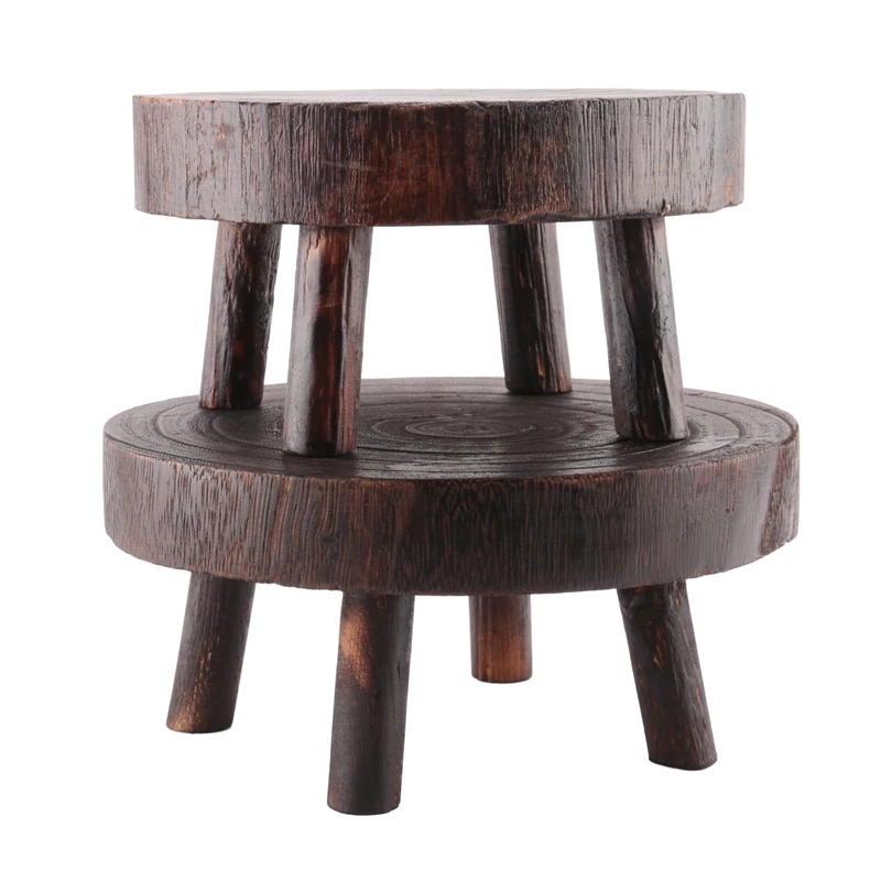 

2Pcs Mini Wooden Stool Flower Display Stand, Potted Plant Shelf Bonsai Rack, Vintage Wood Grain Garden Plant Pot Stand-A22M