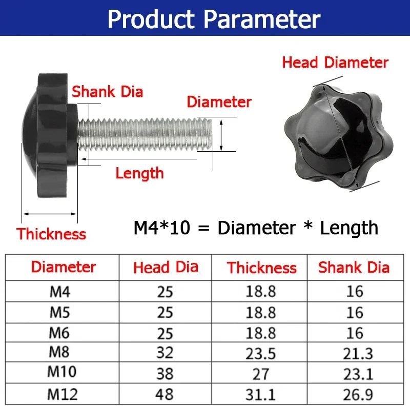 1-5pcs M3-M16 Hand Screw 304 Stainless Steel Handle Bakelite Bolt Knob Plum Handle Length 6-100mm M4 M5 M6 M8 M10 M12 M14