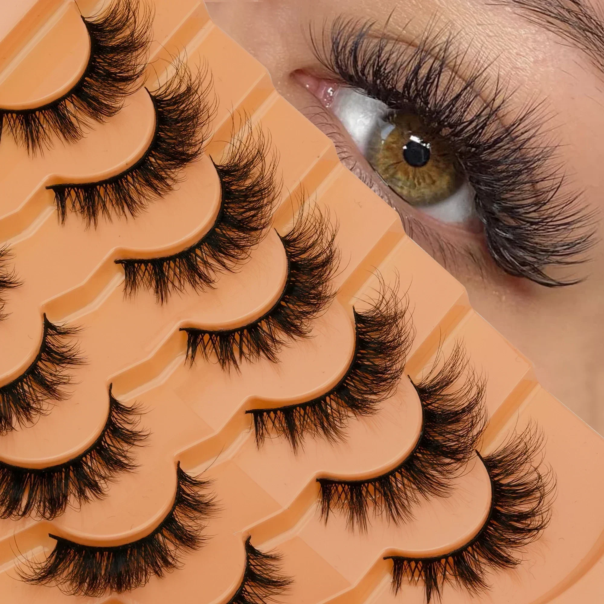 7 Pairs 3D Wispy Fluffy Russian Volume Lashes D Curl Faux Mink False Eyelashes Soft Band Reusable Fake Lashes For Party Makeup