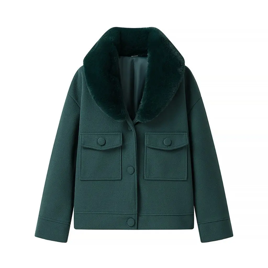 

Women's Winter Wool Jacket Large Pocket Removable Wool Collar Elegant Fashion European And American Style