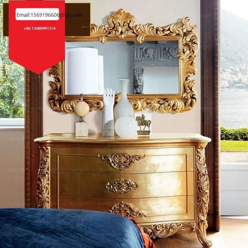 

European solid wood carving bucket cabinet French luxury Baroque gold foil living room bucket cabinet villa customization