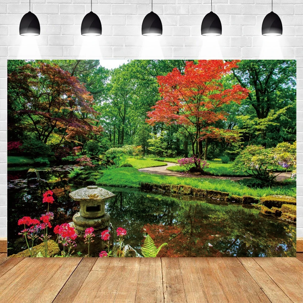 Natural Landscape Backdrop Flower Trees Mountain River Birthday Party Holiday Outing Portrait Photography Backdrop Wall Decor