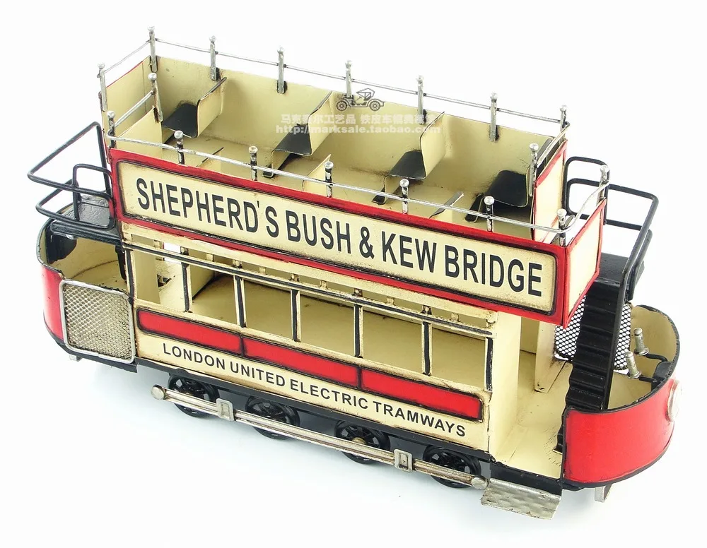 Vintage Handmade Iron Car Model Decorative Crafts UK London Double Sightseeing Bus Decoration