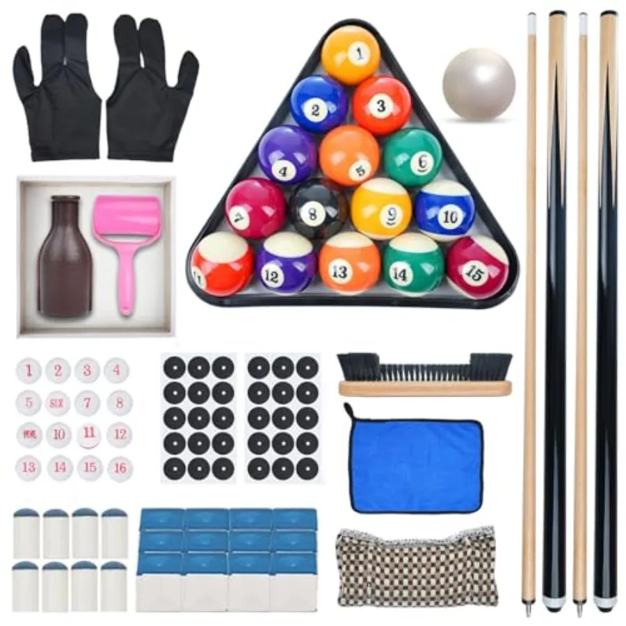 

Pool Table - Pool Balls Billiard Set - Pool Table Accessories -Including Balls Triangle Rack Cues Chalk Tips Stickers Cloth Bru