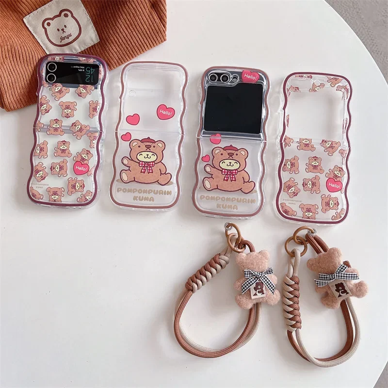 Capa de telefone de urso marrom dos desenhos animados, capa protetora, tampa traseira para Samsung Galaxy Z Flip, 6, 5, 4, 3, ZFlip3, ZFlip4, ZFlip5, ZFlip6