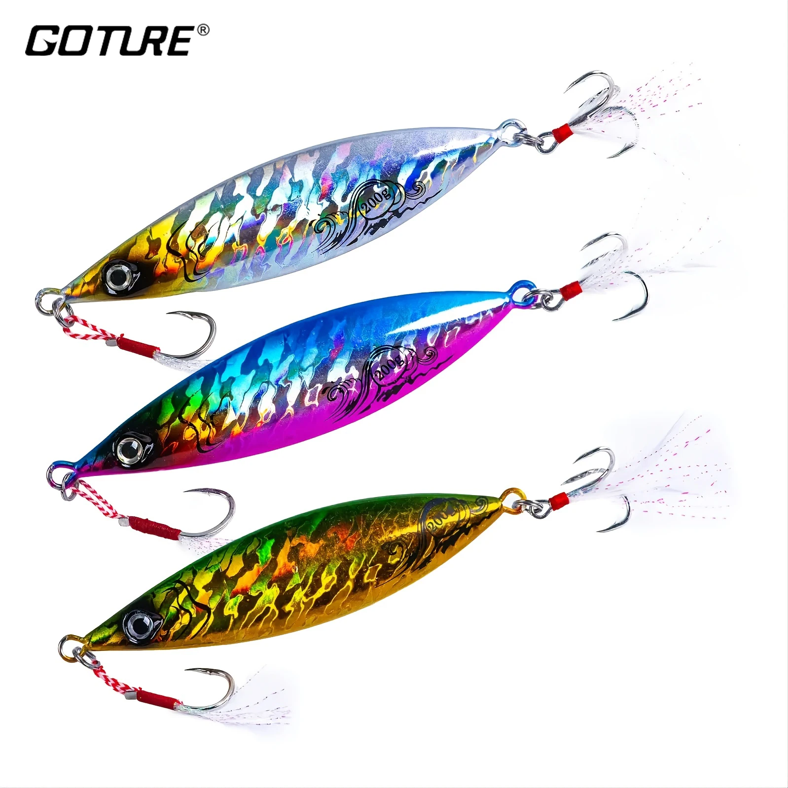 

Goture 3pcs 80g-200g Metal Jig Lure Slow Jig Shore Casting Jigging Lure Trout Tuna Fish Spoon Sea Bass Hard Bait Fishing Lure