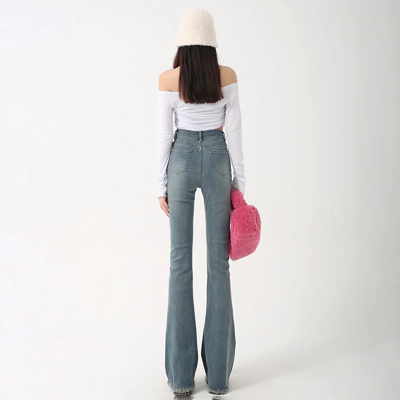 

Облегающие джинсы с высокой талией и микро-клеш, женские весенние новые джинсы Sle Cleanfit из искусственной кожи, черного цвета, средняя эластичность, без бренда