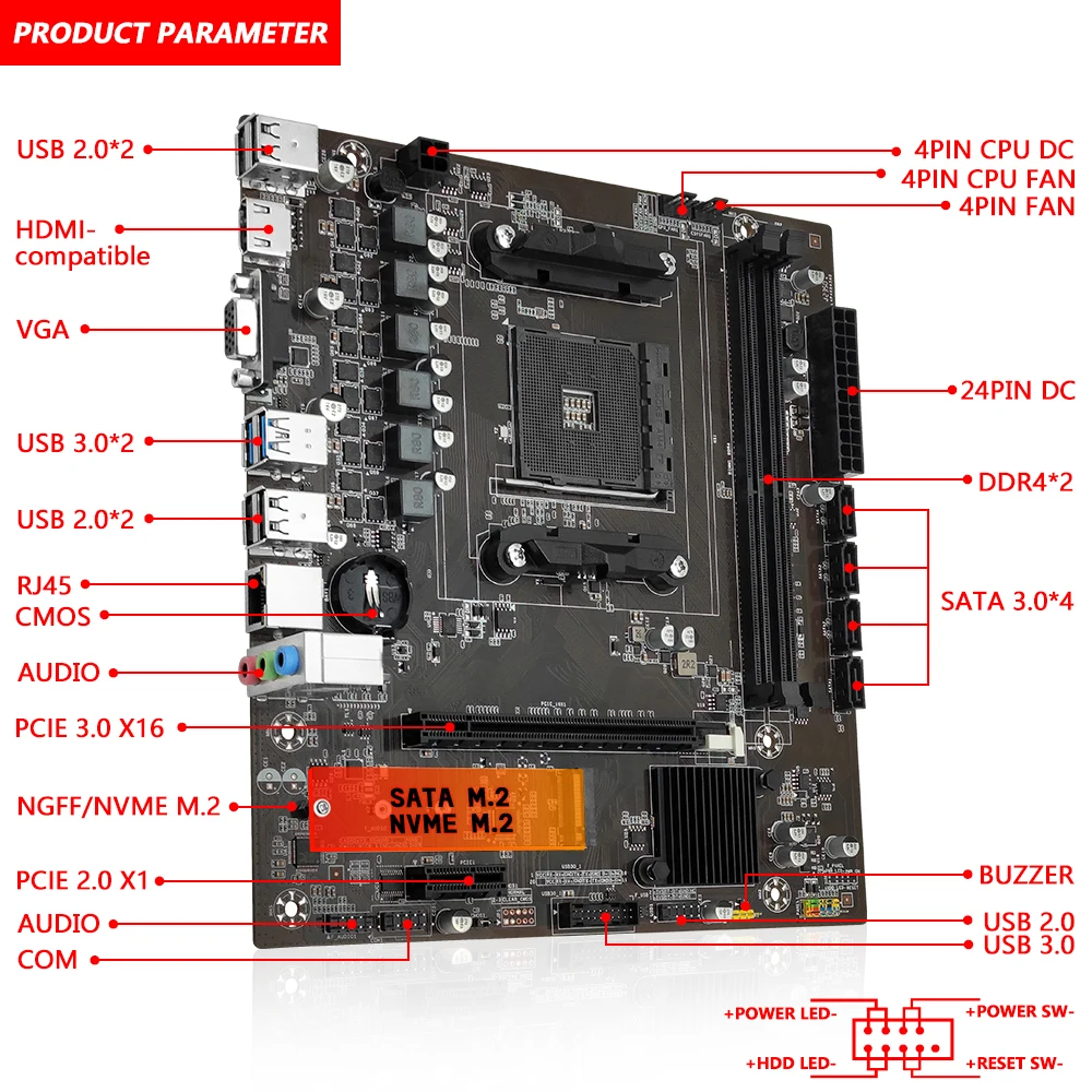 Imagem -05 - Motherboard Slot Am4 Suporta Amd Ryzen Geração 15 Cpu Hdmi Vga Desktop Memória Ddr4 Dual-channel Nvme M.2 Ngff Machinist-b450