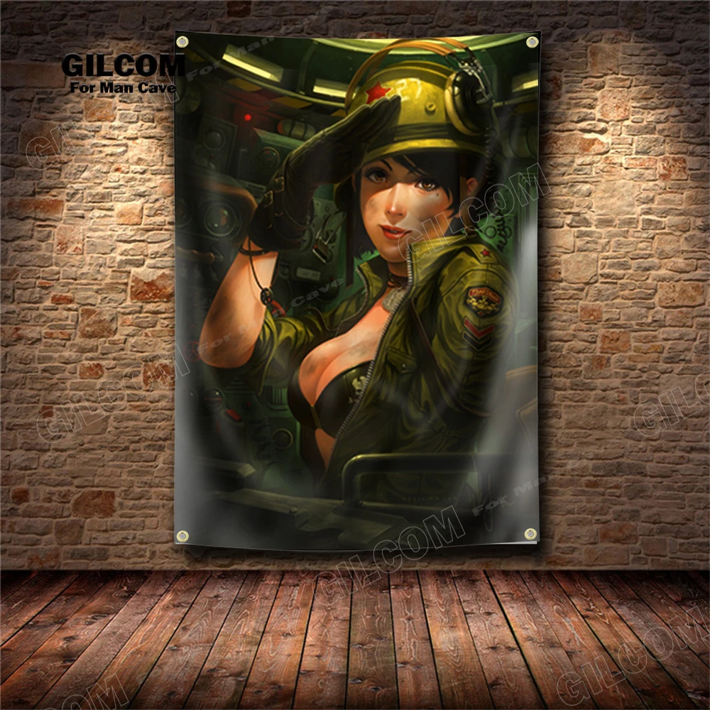Sexy Lady Army Airforce Retro Banner Flag Poster Wall Art Decoration AD Vintage Sign Flight Man Cave Girl Garage Pub Club Bar