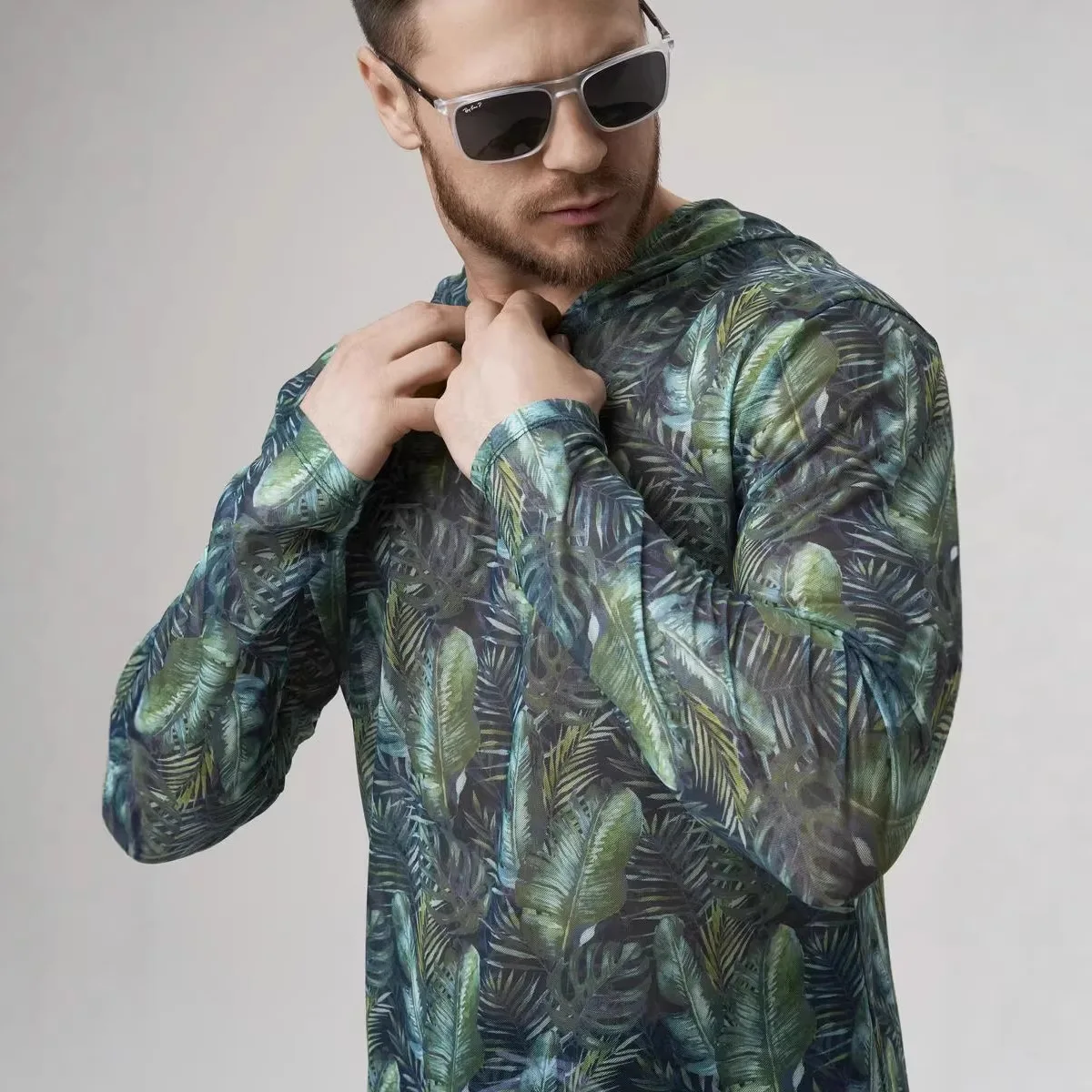Summer Unisex Camouflage Hooded Long Sleeve Shirt Artistic Print Lightweight Beach Cycling Streetwear Suit For Young Adults