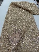 2025 High Quality African Sequins Tulle Embroidered Groom Lace Fabric Beaded Sequins Lace Fabric For Nigerian Wedding JY
