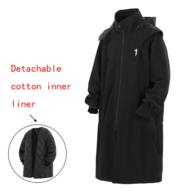 Winter Long Hooded Removable Lining Down Jacket Female Double Zipper Warm Parker Outwears Women Cotton Padded Knee Length Jacket