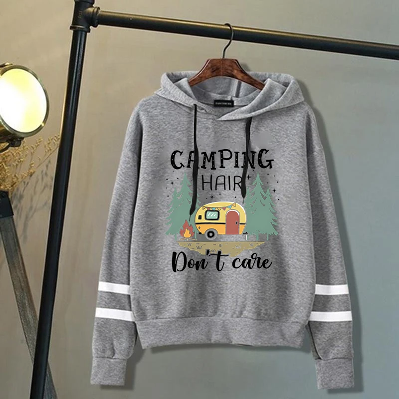 Camping Hair Don'T Care Letter Print Sweatshirt Women'S Casual Top Harajuku Fashion Hooded Sweatshirt Long Sleeve