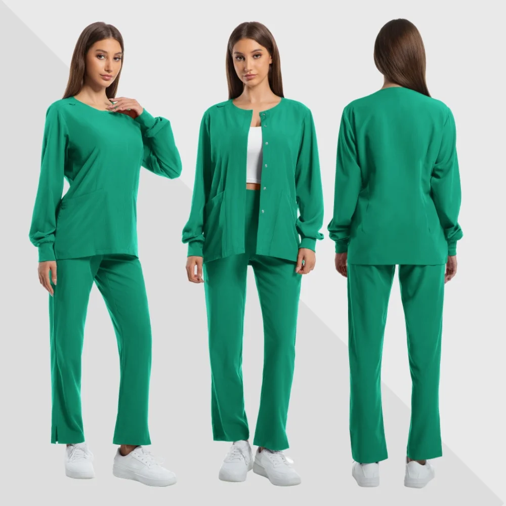 ملابس العمل الطبية زي غرفة العمليات بأكمام طويلة للجنسين مختبر فرك الإناث الممرضات غسل اليد دعوى مجموعة للصيدلة