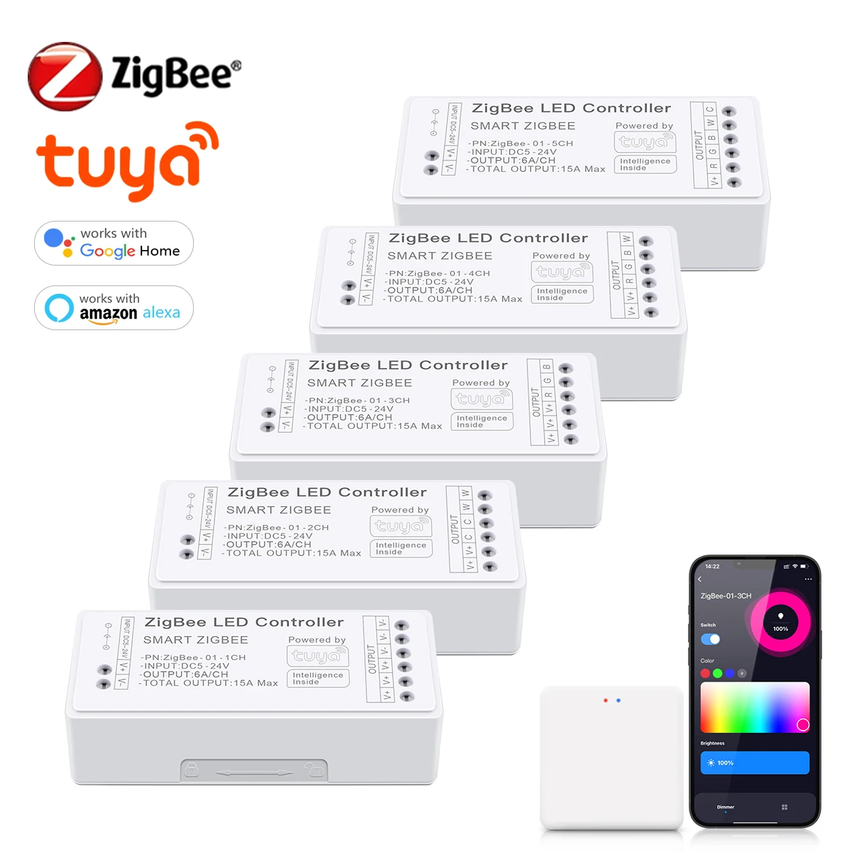 zigbee tuya smart life led strip controller 5v24v cct rgb rgbw rgbcct controlador de luz trabalhar com alexa o google smartthings 01