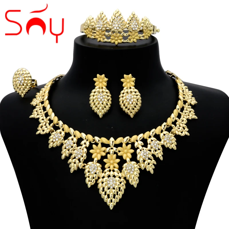 Sunny Jewelry Sets Hot Sale African Bridal Wedding Zircon Earrings Necklace Bracelet Ring For Women Romantic Trendy Gift Party