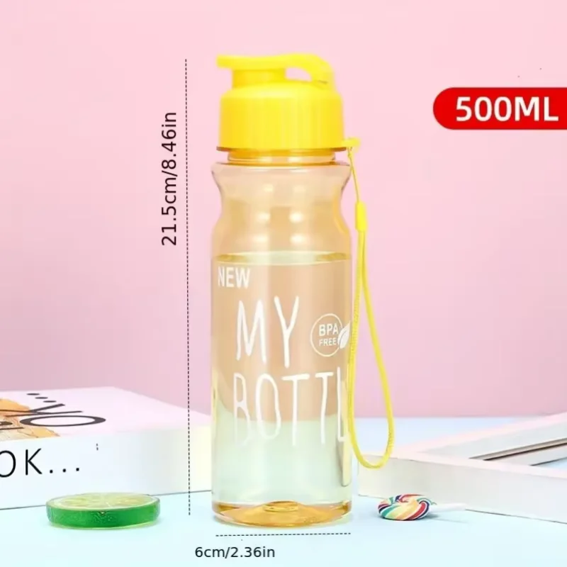 1pc 500ML Transparent Flip Top Water Bottle, Portable Water Cup With Strap For Outdoor Sports Fitness, Travel Fashion Bottle