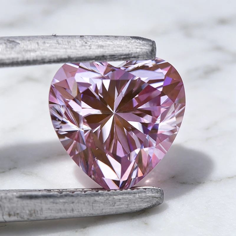 Moissanit-Stein Herzschliff Sakura-Rosa Farbiger Edelstein für Charms Schmuckherstellungsmaterialien Besteht Diamanttester mit Zertifikat – Detail 5