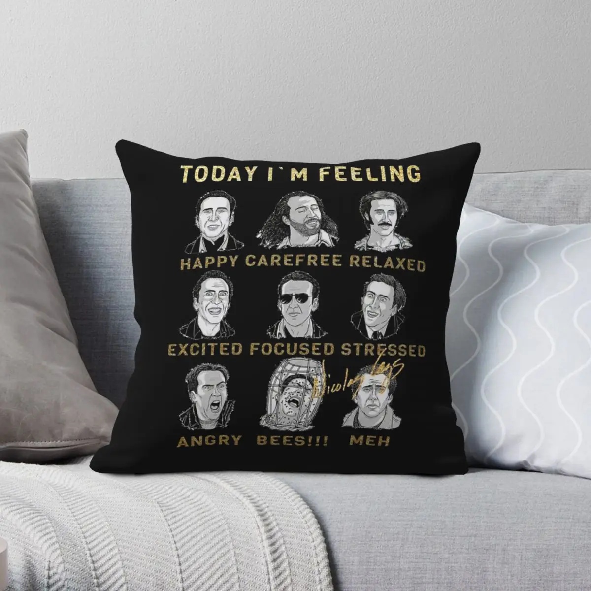 Nicholas Cage Emotions Square Pillowcase Polyester Linen Velvet Creative Zip Decor Pillow Case Room Cushion Cover 45x45