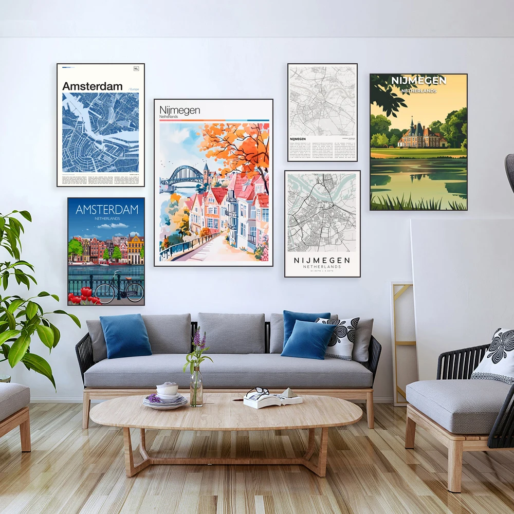 Amsterdam canals, Nijmegen map, Koppelpoort, Amersfoort, The Hague city map, Wallhof park and museum, Nijmegen travel poster
