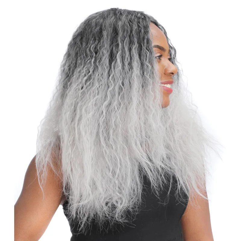 Synthetic Long Curly Wig Fluffy Corn Wave Hair Natural Middle Part Heat Resistant Fiber for Daily Party Cosplay Women