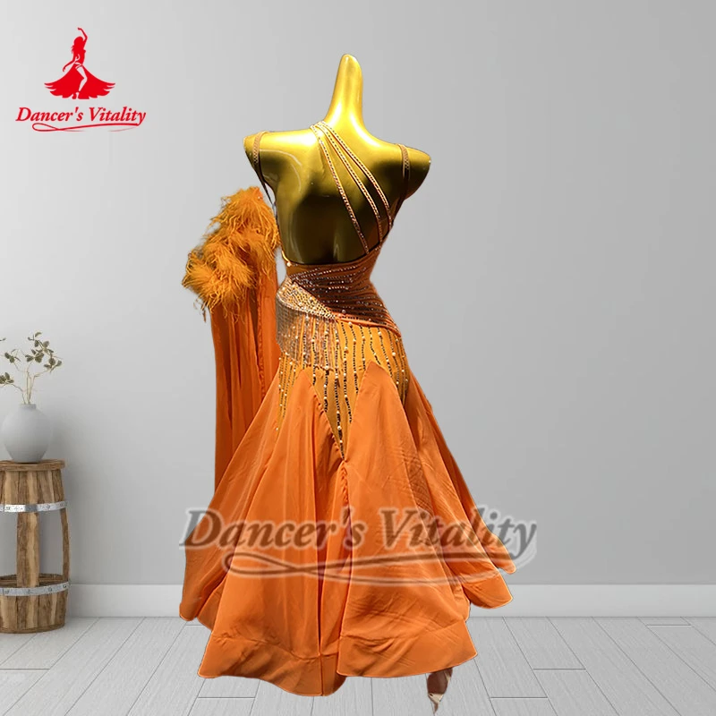 여성용 소셜 댄스 섹시 슬리브리스 슬링 백리스 우아한 빅 스윙 드레스 댄서의 활력 성인 왈츠 대회 의상 맞춤 제작