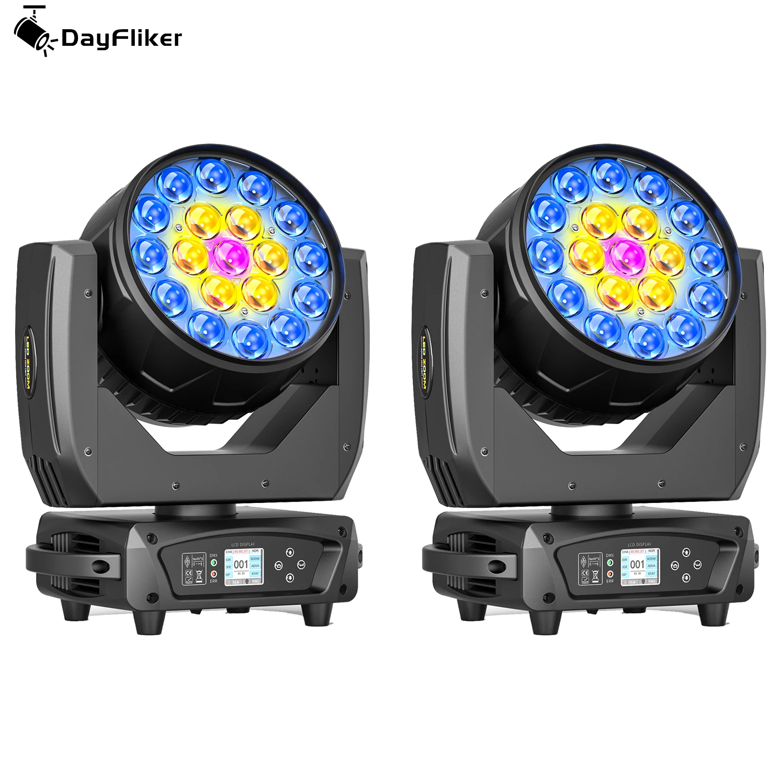 

DayFlicker 2Pcs 19*20W Moving Head Light Stage Lighting Effect DMX 512 16/24CH Control Channel for DJ Disco Nightclub KTV Bar
