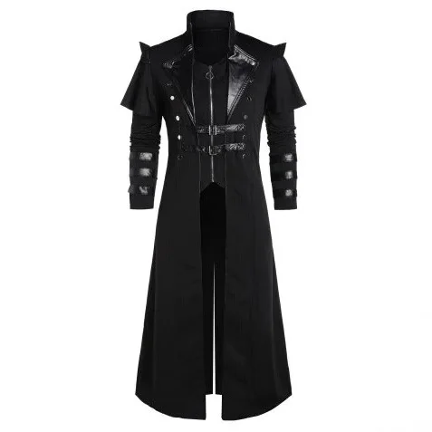 Medieval Punk Jacket Stage Performance Props Halloween Retro Long Split Trench Coat