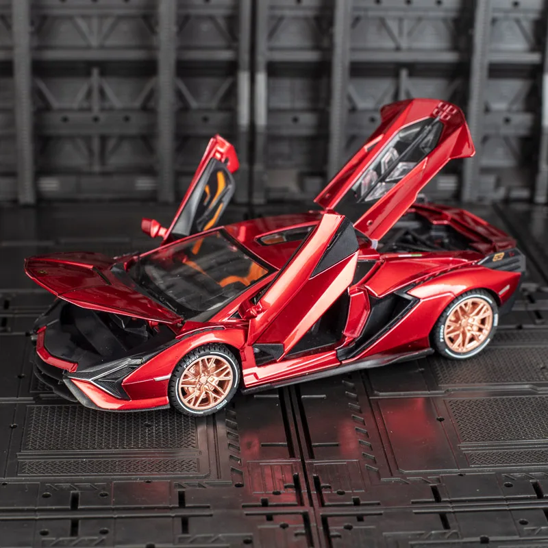 1:24 لامبورغيني سيان سبيكة نموذج سيارة الأطفال التراجع لعبة الأبواب وصندوق غطاء محرك السيارة يمكن فتحها بتفاصيل غنية وصنعة جيدة